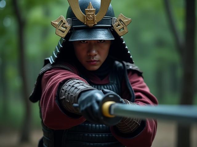 伝統的な鎧を身につけた武士道訓練中の人物